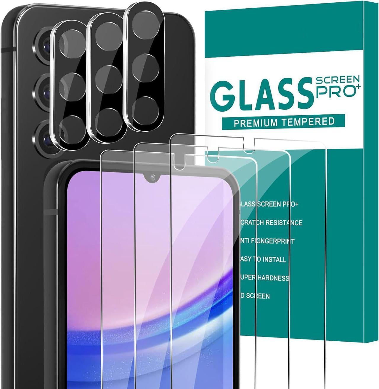 [3+3 Pack] Glass Screen Protector for Samsung Galaxy A15 with Camera Lens Protector, 3D Curved, 6.5 inch 2024 9H Tempered Glass for Galaxy A15 Glass Screen Protector