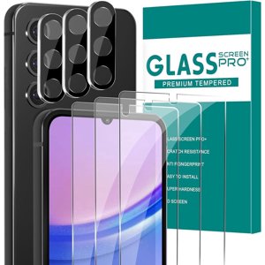 [3+3 Pack] Glass Screen Protector for Samsung Galaxy A15 with Camera Lens Protector, 3D Curved, 6.5 inch 2024 9H Tempered Glass for Galaxy A15 Glass Screen Protector