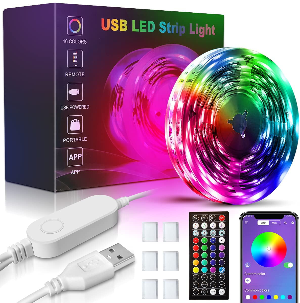 Næsten foran mus USB 32.8ft/10m LED Light Strips - 16 Million Colors Changing, Built-in Mic  Music Mode, Smart Circuit Protection Lights Strip, with 3 Control  Ways(APP+Remote Control+Control Box) - Walmart.com
