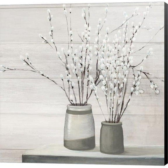 Metaverse C959430-0120000-8CAAAMA Pussy Willow Still Life Gray Pots Shiplap by Julia Purinton Canvas Wall Art - 12 x 12 in.