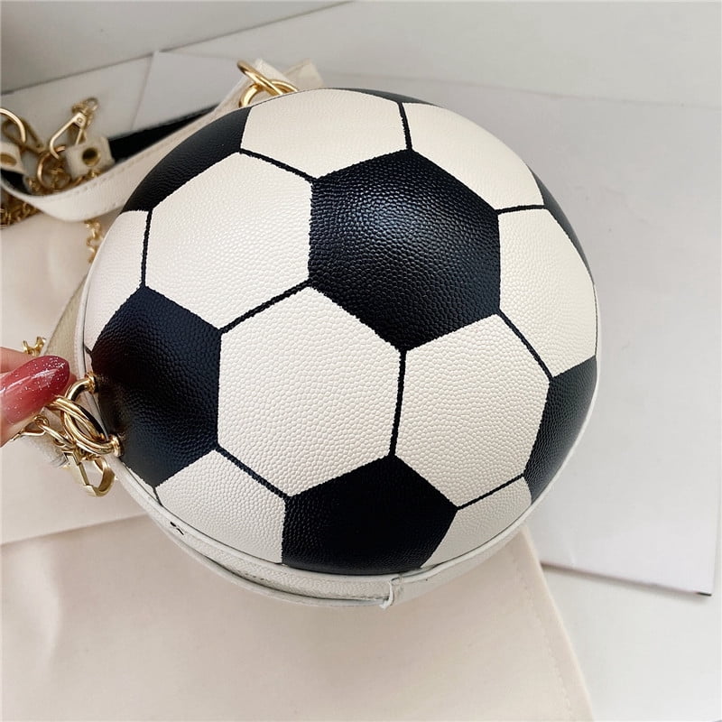 Novelty Sports Ball Shaped PU Crossbody Bag for Women, Personality Soccer & Basketball Design, Round Mini Bag, Zipper Closure, Chain Strap, Trendy Handbag for Casual Travel (6.3"x6.3"x6.7", 0.55lb)