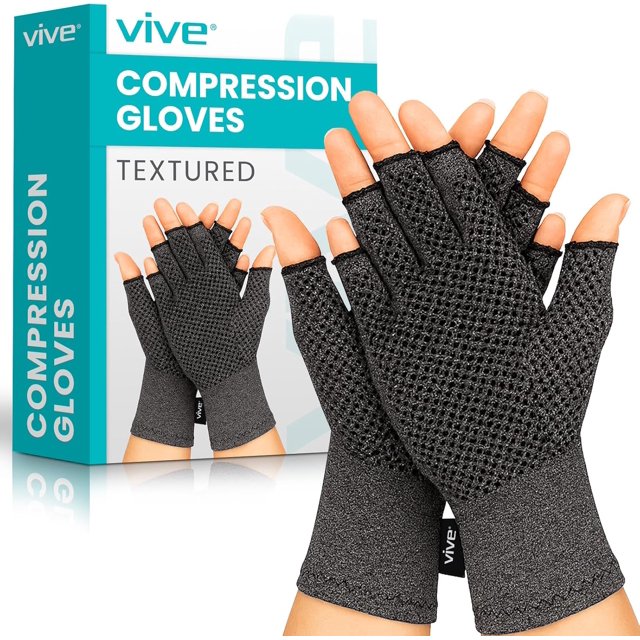 Arthritis Gloves with Grips - Men & Women Textured Fingerless Compression - Open Finger Hand Gloves for Rheumatoid and Osteoarthritis - Arthritic Joint Pain Relief for Computer Typing (Large)