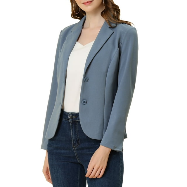 INSPIRE CHIC Blazer de Tailleur Extensible pour Femme à Col à Revers pour le Travail Gris Bleu P