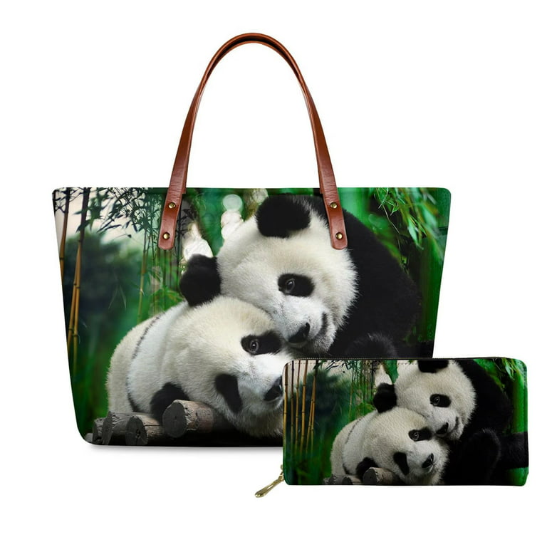 Renewold Pandas Long Wallet Purse Zip Closure Purse Travel Card Holder Plutch Tote Bag Shopping Gym Beach School Shoulder Bag Gift for Girls Teens