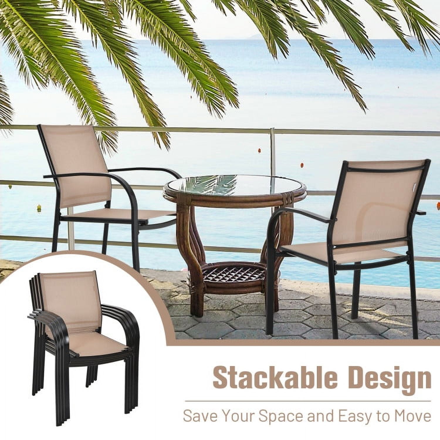 Aimee Lii Set of 2 Patio Stackable Dining Chairs with Armrests, Outdoor Patio Set, Brown