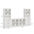 thumbnail image 3 of RichYa Kitchen Pantry Cabinet Set of 4,111" W Buffet Sideboard Coffee Bar with Glass Door Hutch,Modular Storage Cabinets with Shelves & Drawers for Dining Room,White(CGGC), 3 of 10