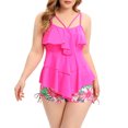 thumbnail image 1 of Women Plus Size Tankini Ruffle Swimsuit Two Piece Flowy Swimdress Tummy Control Bathing Suits with Boyshorts, 1 of 6