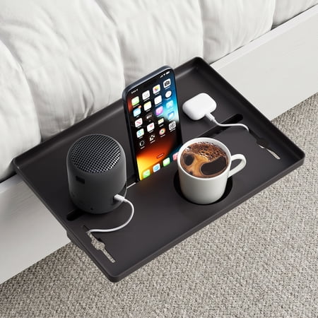 JOYMOOP Clip-On Bedside Shelf for Bunk Beds, Dorm Room Essentials, Bedside Caddy, No-Tool Install Bed Side Table Storage for Loft, Platform Beds, Nightstand Caddy for Phone, Glasses, Book, Black