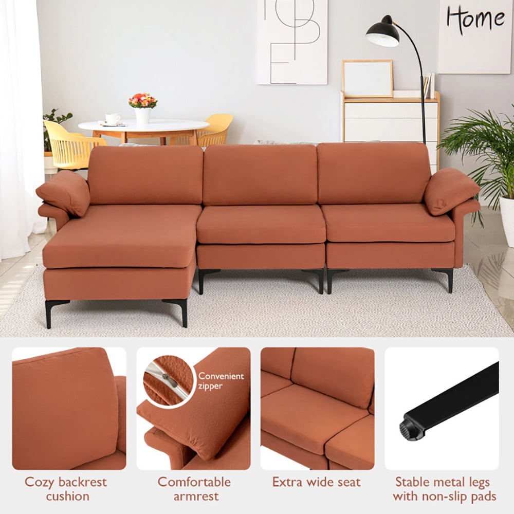 Finihen L-shaped Sectional Sofa Couch, Convertible Sectional Sofa, Extra Large Modular L-shaped Sectional Sofa with Reversible Chaise for 4-5 People, for Living Room, Rust Red Finihen L-shaped Sectional Sofa Couch, Convertible Sectional Sofa, Extra Large Modular L-shaped Sectional Sofa with Reversible Chaise for 4-5 People, for Living Room, Rust Red