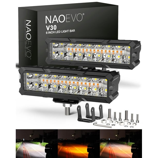 Barra de luces LED NAOEVO de 6 pulgadas, 50 W, 3700 LM, combinación Spot & Flood, 2 unidades