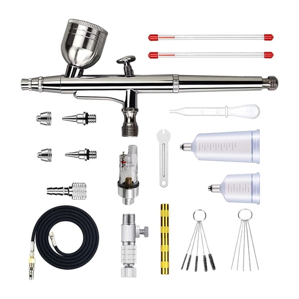 Kit de aerógrafo de doble acción Manguera de aire y kit de limpieza de aerógrafo de alto rendimiento Plata
