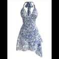 thumbnail image 1 of Vestido Bohemio con Estampado Floral, Sin Mangas, Espalda Descubierta, Escote en V Profundo, Volantes y Espalda Descubierta Azul L, 1 of 9