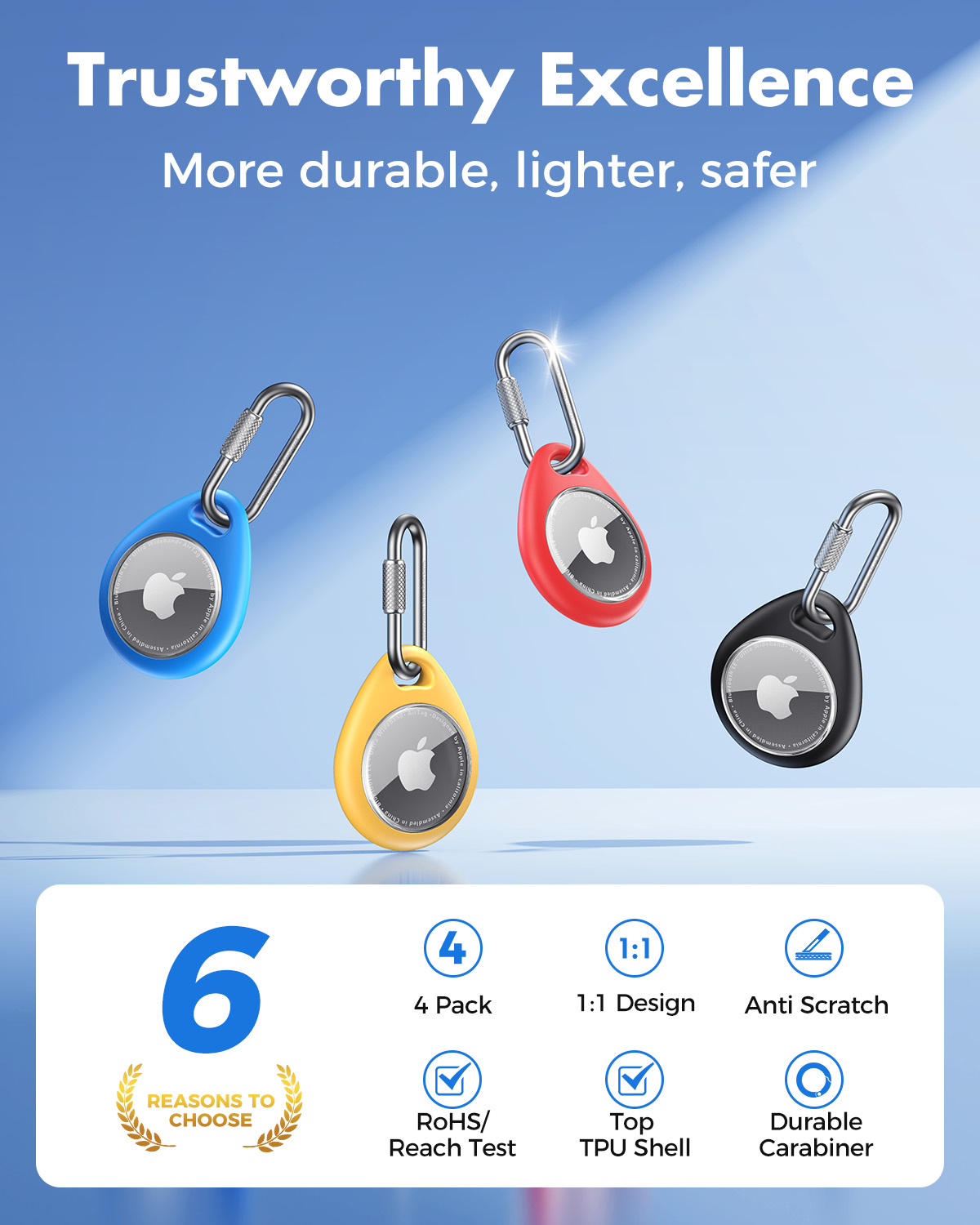 UNBREAKcable Soft TPU 4 Pack Case for Apple Air Tag with 