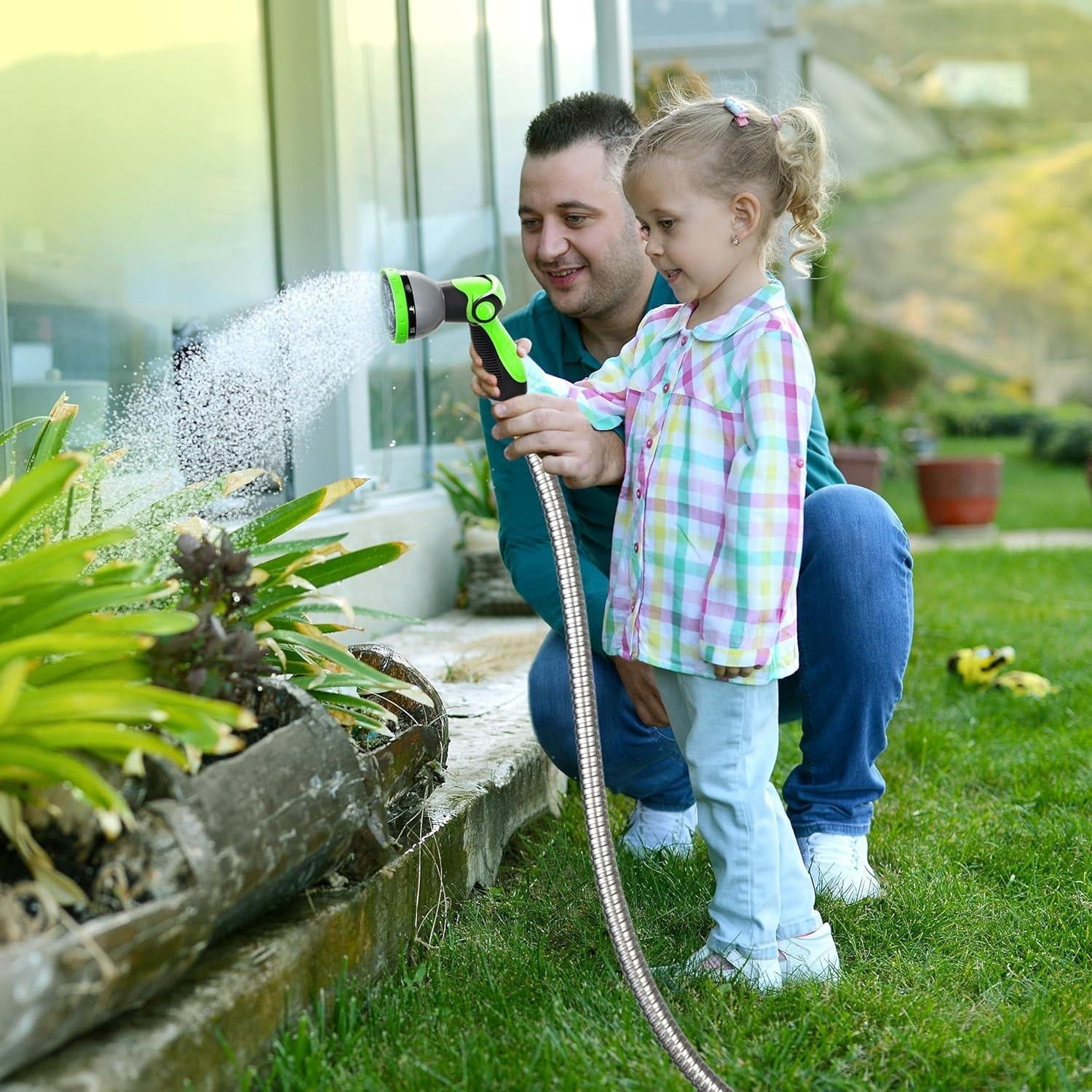 HBlife 125ft 304 Stainless Steel Garden Hose Metal, Heavy Duty Water Pipe with Nozzles for Yard
