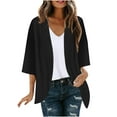 thumbnail image 2 of Dazajoo Draped Ruffle Cardigan Women Lightweight Eyelet Solid Color Beach Cover Ups 2024 Summer Casual 3/4 Sleeve Open Front Shrugs for Women,Black,XXL, 2 of 7