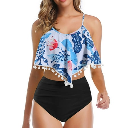 

Finelylove Swimsuit Women Two Piece Padded Sport Bra Style High Waist Blue S