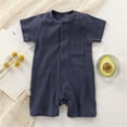 thumbnail image 2 of HNMKIU Baby Boy Girl Baby Romper Clothes Solid Ribbed Bodysuit Jumpsuit Outfits for Babies Navy,3-6 Months, 2 of 3
