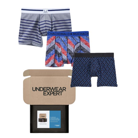 Underwear Expert Men's Boxer Briefs Curated Mystery Box, 3 Pairs