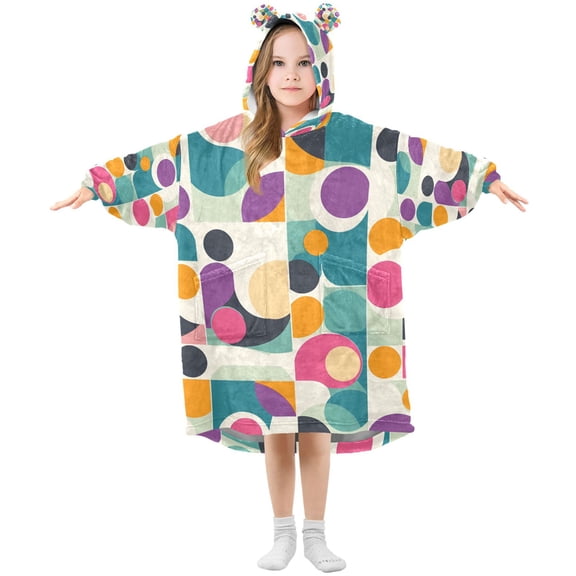 FORMRS Wearable Blanket Hoodie with Sleeves for Kids Cozy Flannel Sweatshirt, Green Geometric
