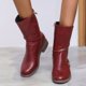 thumbnail image 5 of NECHOLOGY Botas Mujer Adulto Femenino Zapatos Botines mujer Botas de barril medio para mujer, botas a la moda de tacón cuadrado, botas cómodas de ante de tacón grueso para mujer (Red, 40), 5 of 7