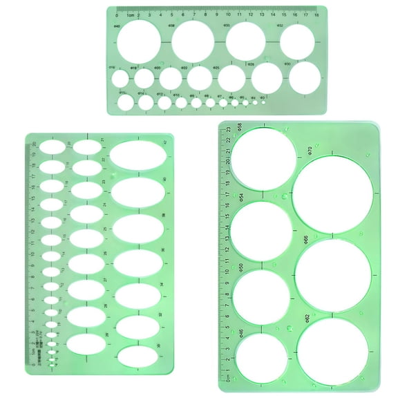 3pcs  Drawing(Clear Green) Circle Stencils Oval Stationery Template Plastic Measuring Templates Geometric Rulers Set for Drafting
