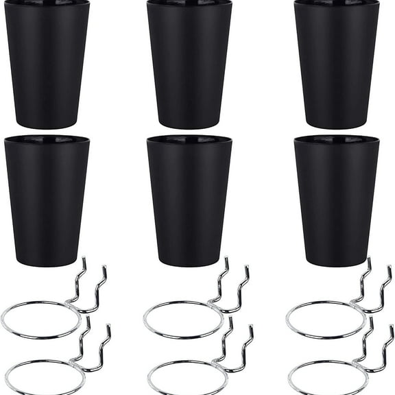 Peg Board Organizer Accessories Kit, 6Pcs Black Pegboard Cups, Ring Style Pegboard Hooks with Pegboard Cups for Art, Craft Storage