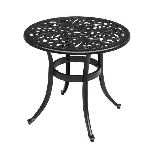 Ktaxon Table Bistro Rond de 24 Pouces, Aluminium Coulé avec Trou pour Parasol, Table Basse de Patio Extérieur, Noir