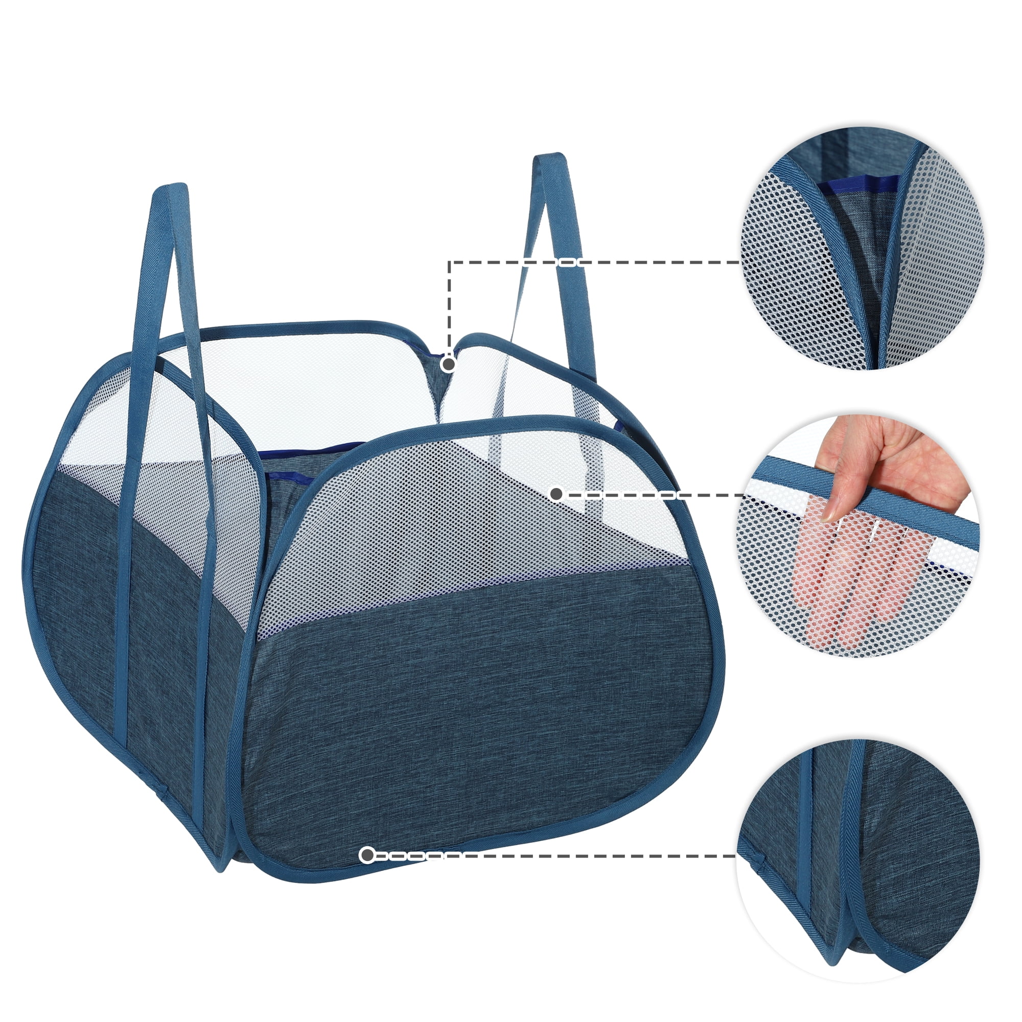 Unique Bargains Folding Breathable Hamper Basket for Bathroom 1 Pc Blue