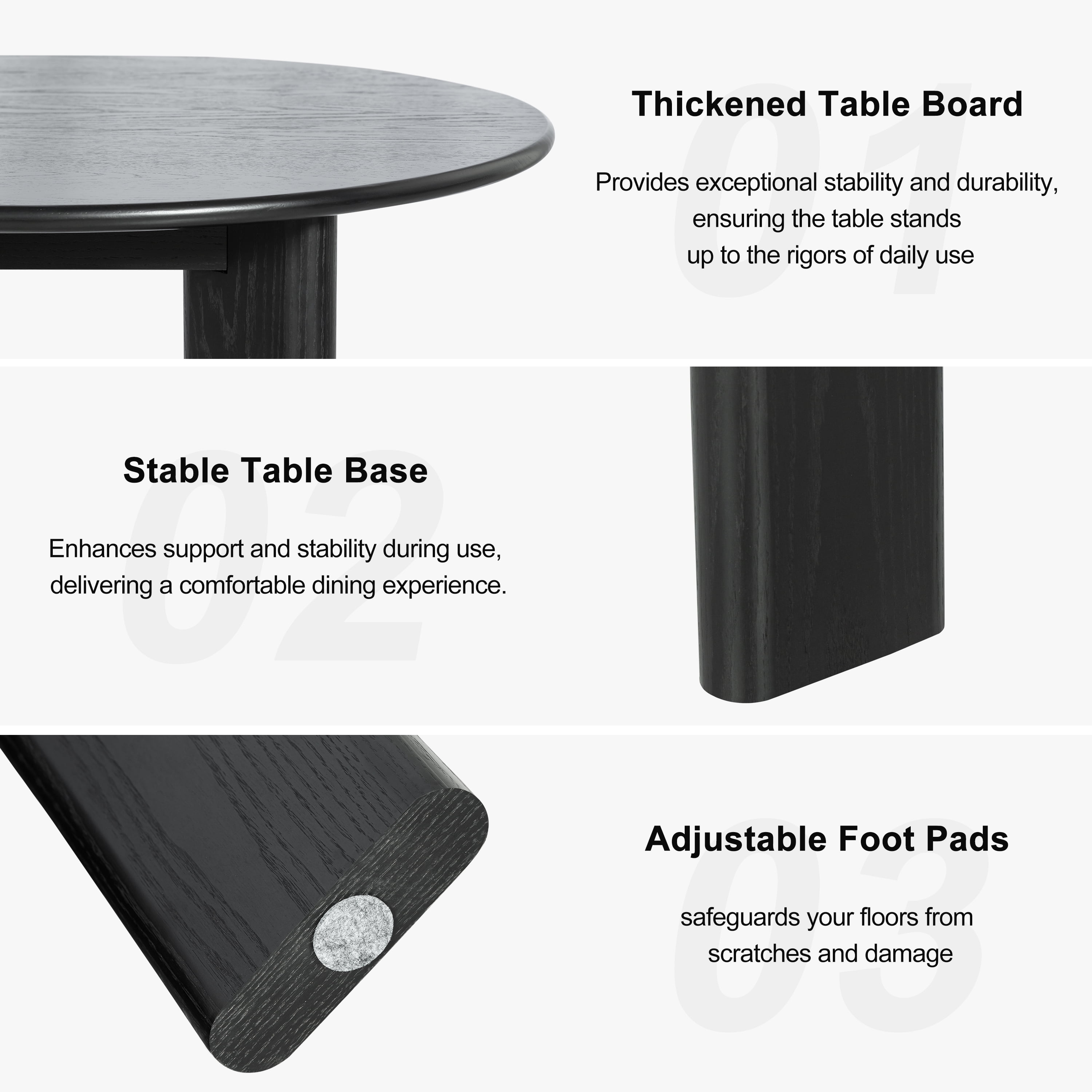 MAYEERTY Modern Black Round Dining Table with Inclined Legs - Sleek Contemporary Kitchen Centerpiece