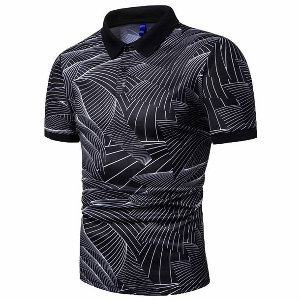Blusa de manga corta con estampado de cuello vuelto para hombre Pompotops oipoqjl24955