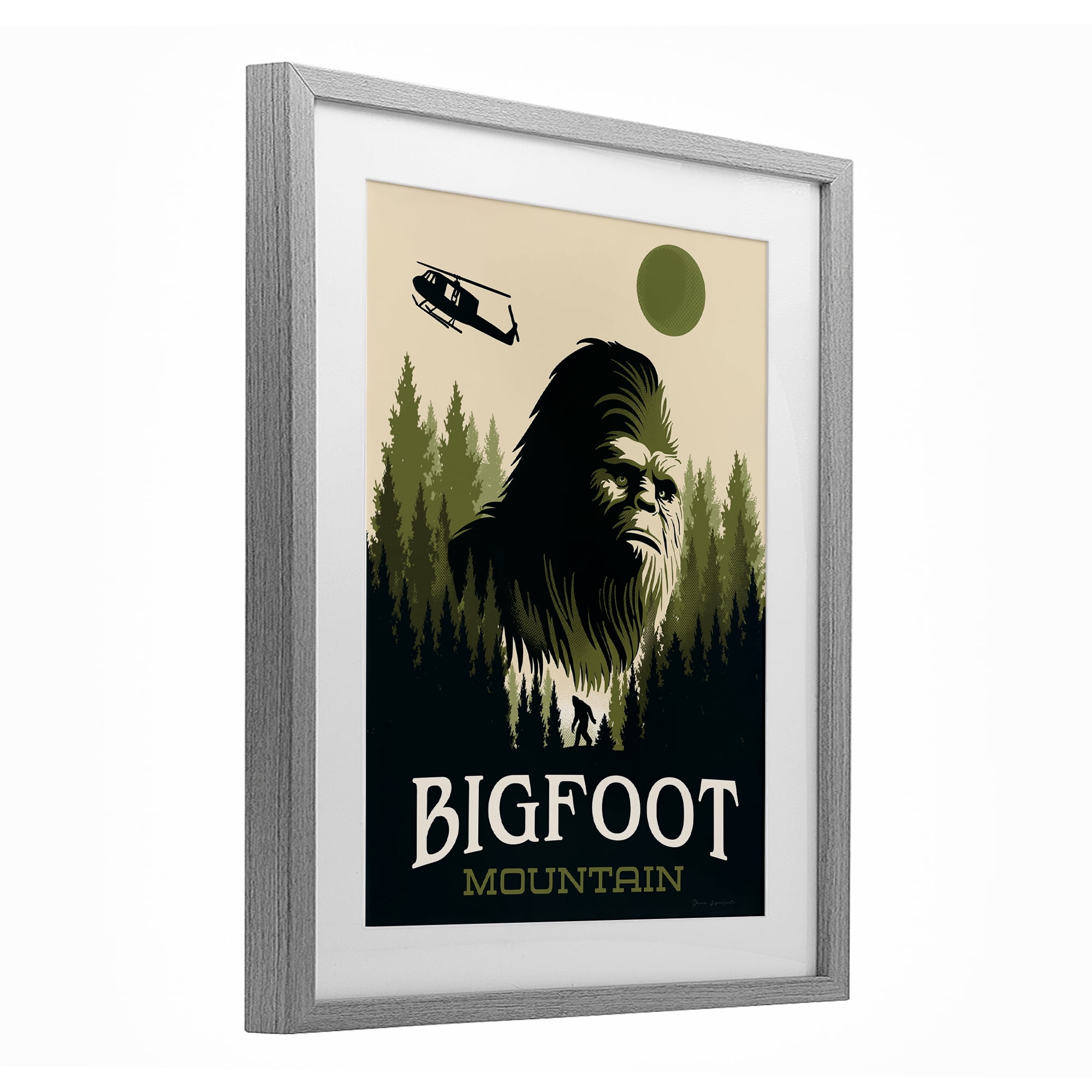 Stupell Industries Bigfoot Mountain Forest Gray Framed Print Under Glass, design by Omar Escalante
