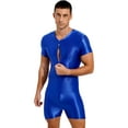 thumbnail image 3 of CHICTRY Mens One Piece Swimsuit Short Sleeve Zipper Jumpsuit Glossy Stretchy Bodybuilding Swimming Suit Blue XL, 3 of 6