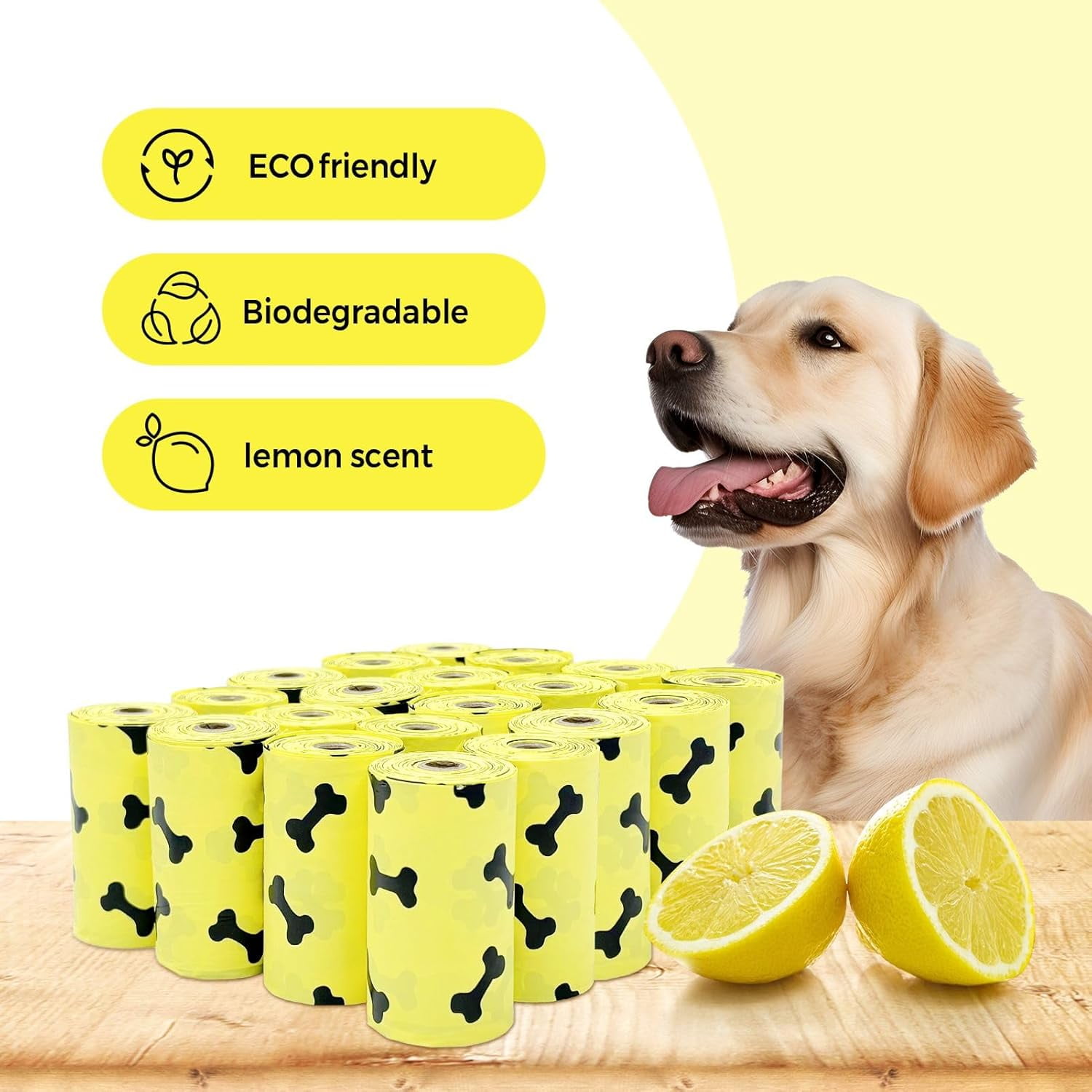 Kutiepaw Dog Poop Bags - 300 Count, Lemon-Scented Biodegradable & Compostable Waste Bags, Extra Thick & Leak-Proof for Eco-Friendly Walks