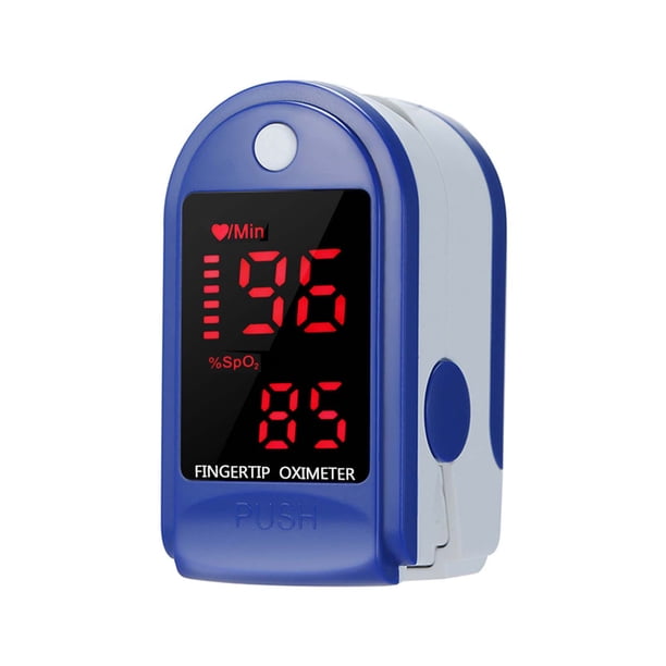 Oxímetro de pulso con diseño de pinza, mide saturación de oxígeno y frecuencia cardíaca en 5 segundos, apagado automático en 8 segundos, color azul, sin baterías, ideal para uso personal y deportivo.