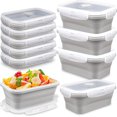 thumbnail image 1 of 8 Pack 17 oz Silicone Collapsible Food Storage Containers Rectangle Meal Prep Container with Vent Lids Foldable Lunch Box for Camping Kitchen Microwave Dishwasher Freezer Safe (Gray), 1 of 7