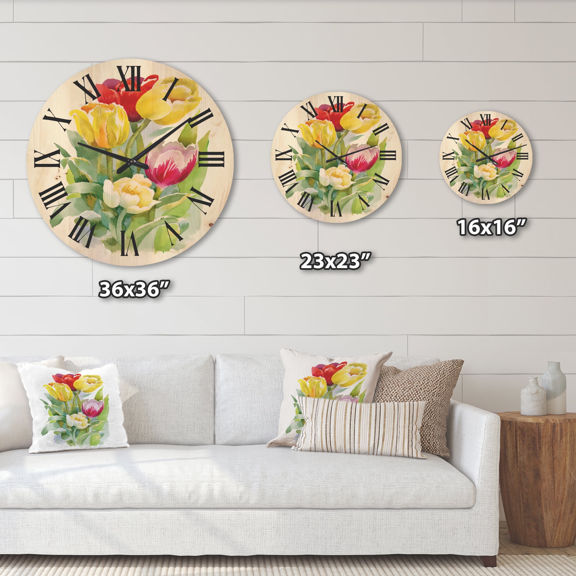 Designart 'Bouquet of Red and White Tulips' Traditional Wood Wall Clock