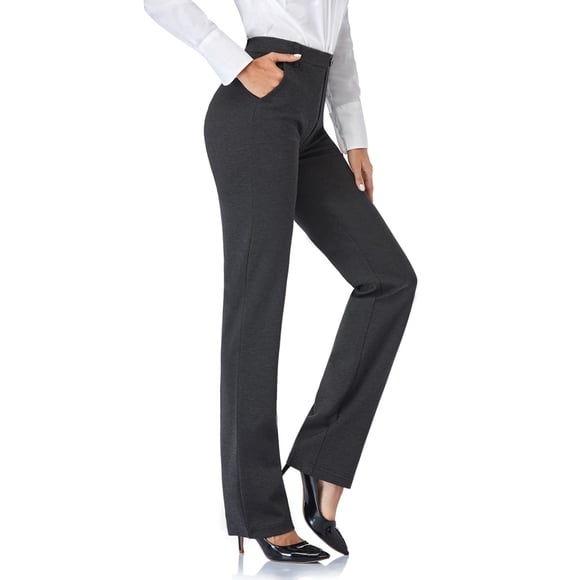 Tapata Pantalones de vestir rectos elásticos para mujer, 28.0 in, 30.0 in, 32.0 in, 34.0 in, con bolsillos, alto, pequeño, regular, para oficina, trabajo, negocios, 28.0 in, color carbón S