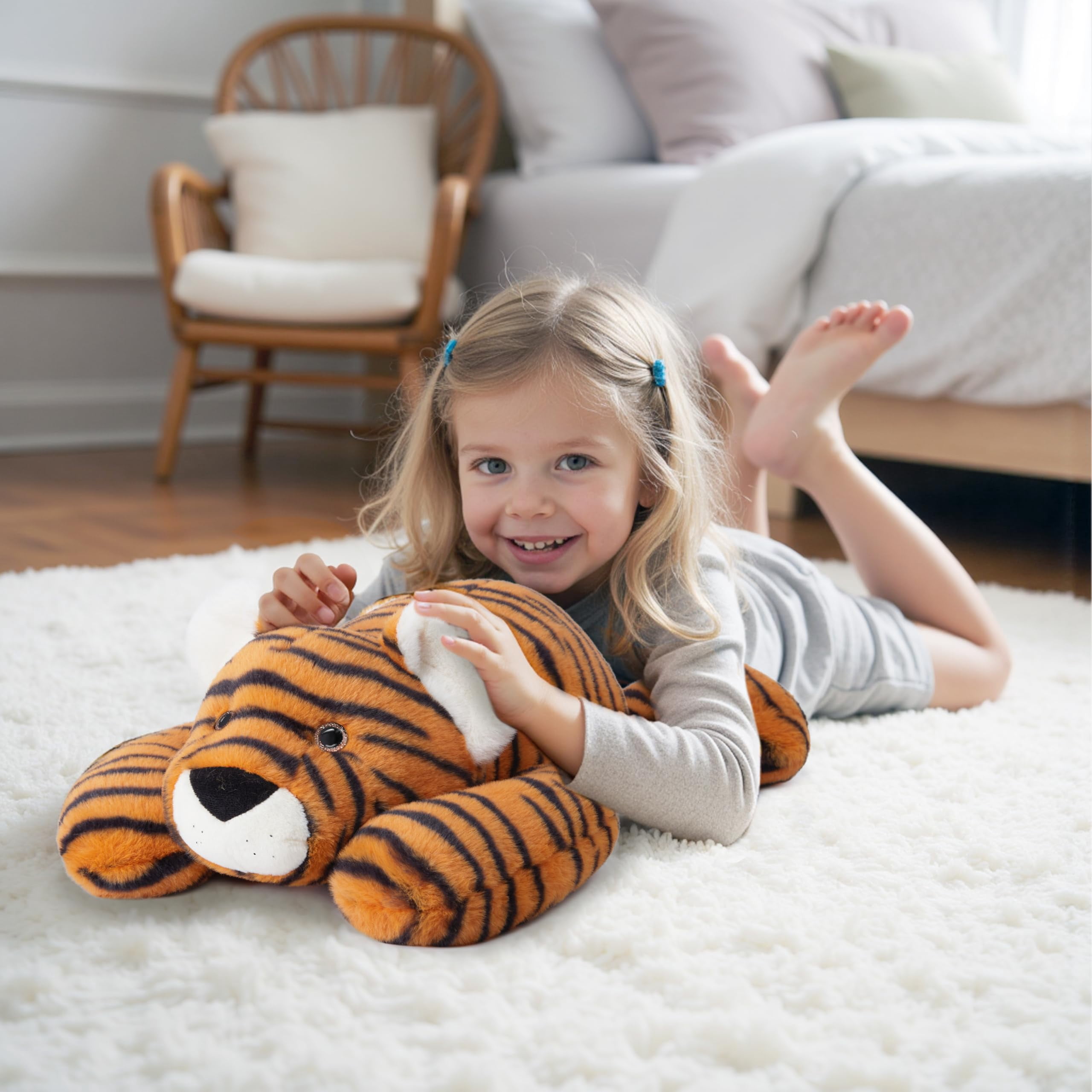 Niuniu Daddy Weighted Tiger Stuffed Animals 20"Large Plush Toy,3.3lb Giant Weighted Tiger Plushie Body Pillow with Soft Faux Fur, Birthday Gift for Baby, Kids & Adults