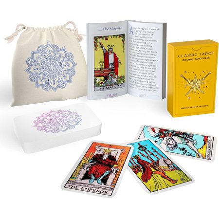 Sagesight Classic Tarot Cards Deck with Guidebook & Premium Linen Carry Bag - Original Pamela Colman Smith Artwork - Tarot Cards for Beginners and Experts (Light)