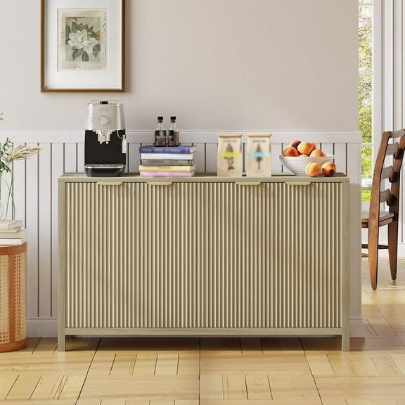 Danolapsi 55" Fluted Buffet Cabinet with Storage,Large Sideboard Modern Credenza with 4 Doors & Adjustable Shelves,Fluted Storage Accent Cabinet Kitchen Buffet Cabinet Console Table for Living Room