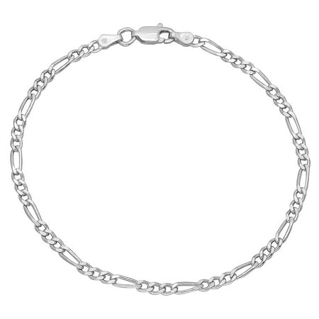 Silver Italian Mens Bracelet Real 925 Sterling Silver Nickel-Free Small 3mm Italian Figaro Chain Bracelet, 9 inches ()