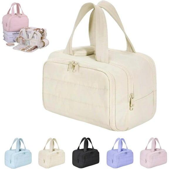 Toiletry Bag, Lightweight Large Wide-open Travel Bag for Women, Puffy Cosmetic Makeup Bag Organizer with Handle for Accessories,Essentials, Toiletries