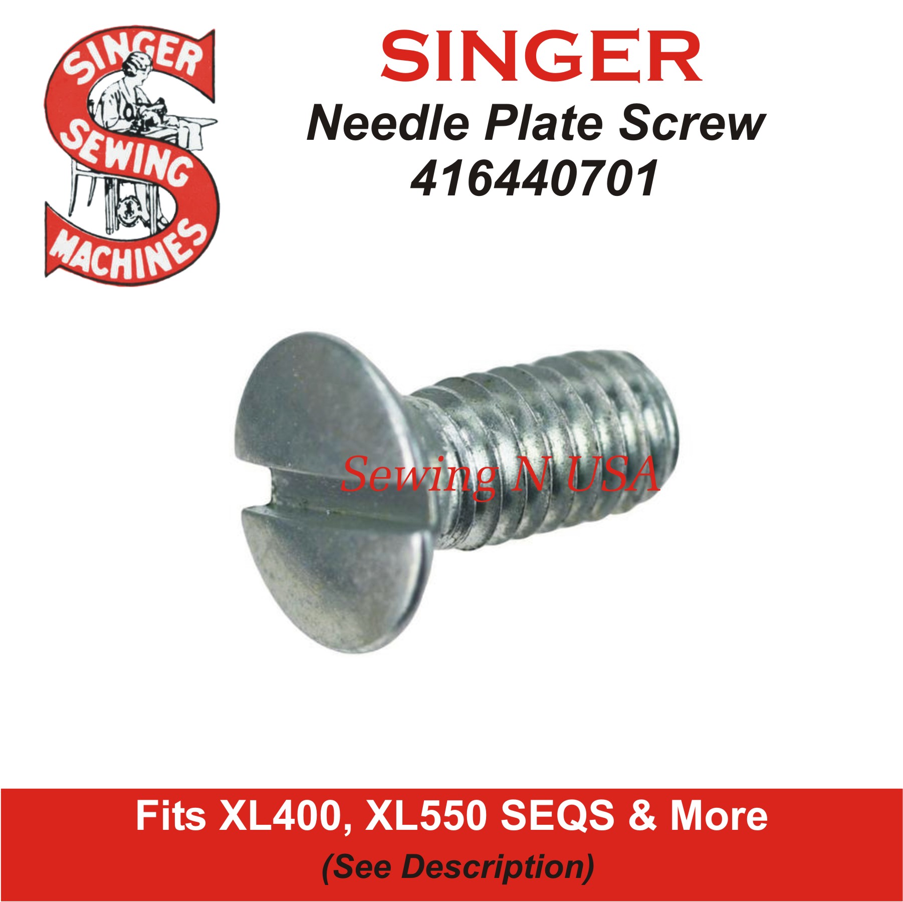 SINGER Needle Plate Screw 416440701 Fits XL400, XL550 & More See