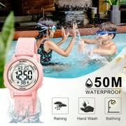 SKMEI Kids Digital Watch, 50M Waterproof Sport Watch for Kids Girls Boys, Multifunction Luminous Watches Birthday for Children 5-7-10-12-Year-Old, Pink