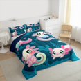 thumbnail image 3 of Feelyou Girly Pink Axolotl Full Size Comforter Sets, Cartoon Ocean Coral Bedding Comforter Set, Kawaii Sealife Animal Reversible Bedding Sets, Microfiber Bedroom Decor, 3pcs, 3 of 8
