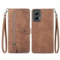 thumbnail image 2 of ELEHOLD Luxury Folio Wallet Case for Motorola Moto G Power 5G 2024, Embossed Flower Pattern 7 Card Slots Zipper Pocket Wrist Strap Kickstand Case Cover for Moto G Power 5G 2024, Brown, 2 of 7