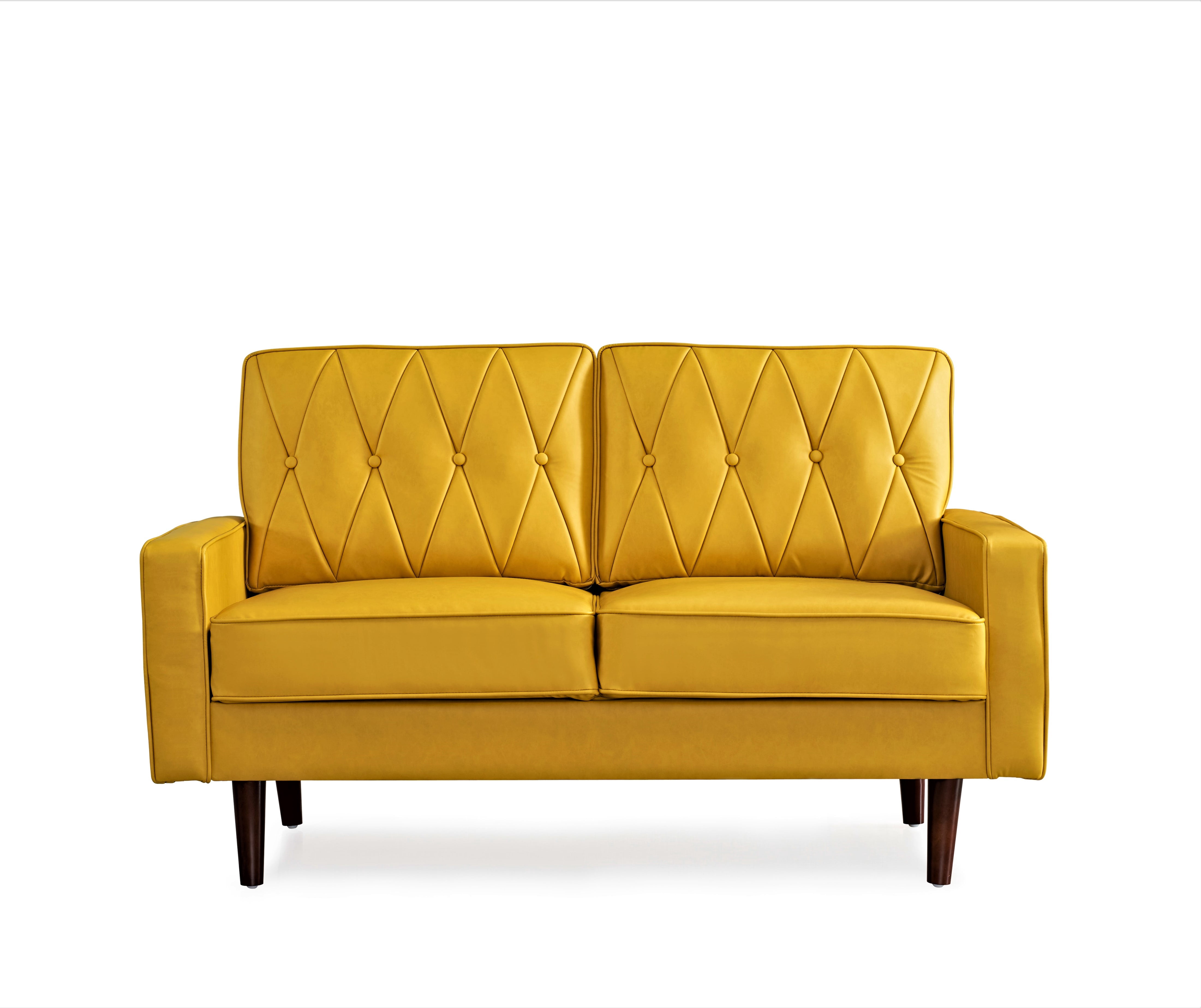 Uspridefurniture Acire 57.5" Faux Leather Cushion Back Loveseat, Mustard Yellow