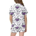 thumbnail image 5 of YUEHUA Girls Silk Satin Pyjamas Set Short Sleeve Heart Print Button-Down Kids PJs Breathable Soft Nightwear Children Sleepwear Age 5-14, 5 of 6