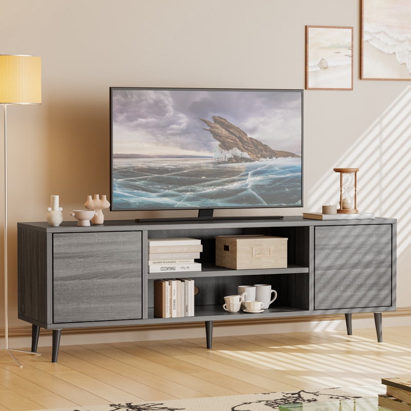 Vineego TV Stand for 65 Inch TVs, Gray Storage Cabinet with Drawers & Cord Management, Entertainment Center