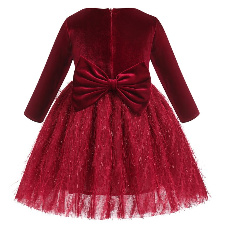 IDOPIP Toddler Kids Girls Shiny Velvet Dress Long Sleeve Fall Winter Christmas  Dresses 120 Wine red - Walmart.com